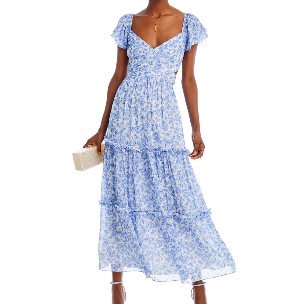 Aqua Blue Floral Maxi Skirt